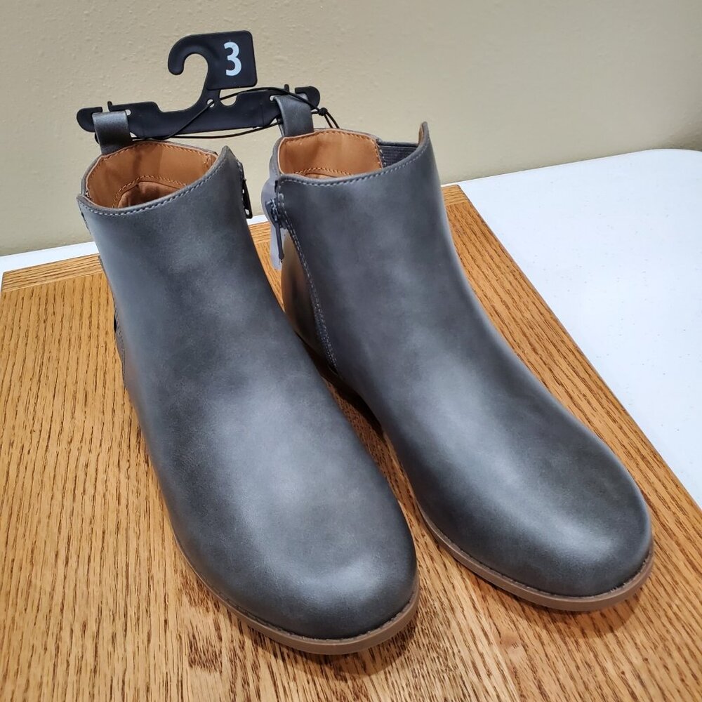 Wonder Nation Girls Boots Size 3 Gray Fashion Bootie Zip Closure Stretch Comfort
